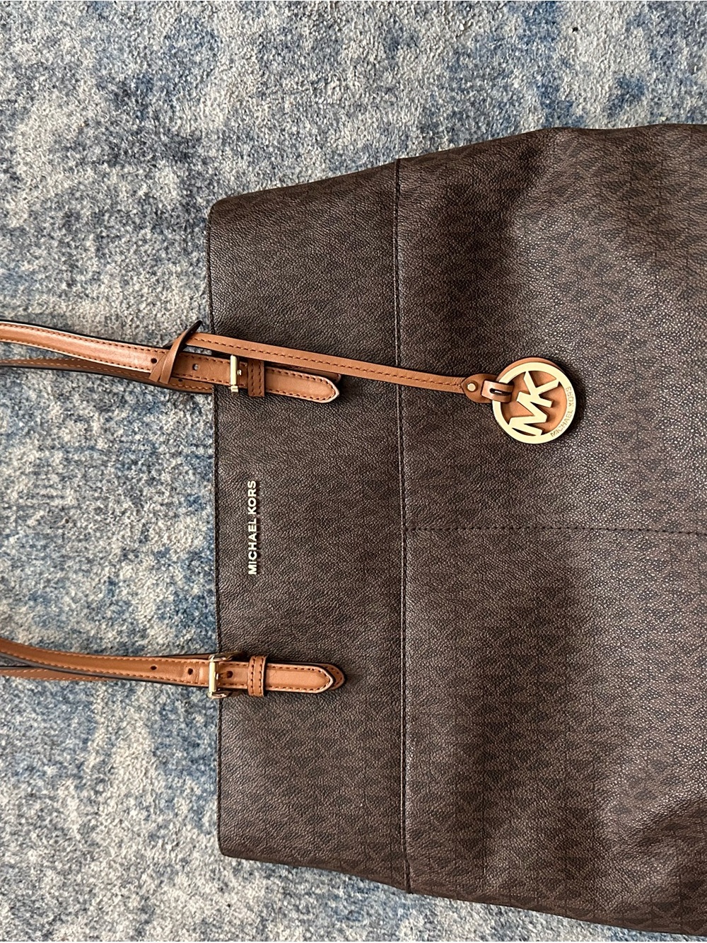 Michael Kors Dark Brown Signature Tote with Gold Logo Charm